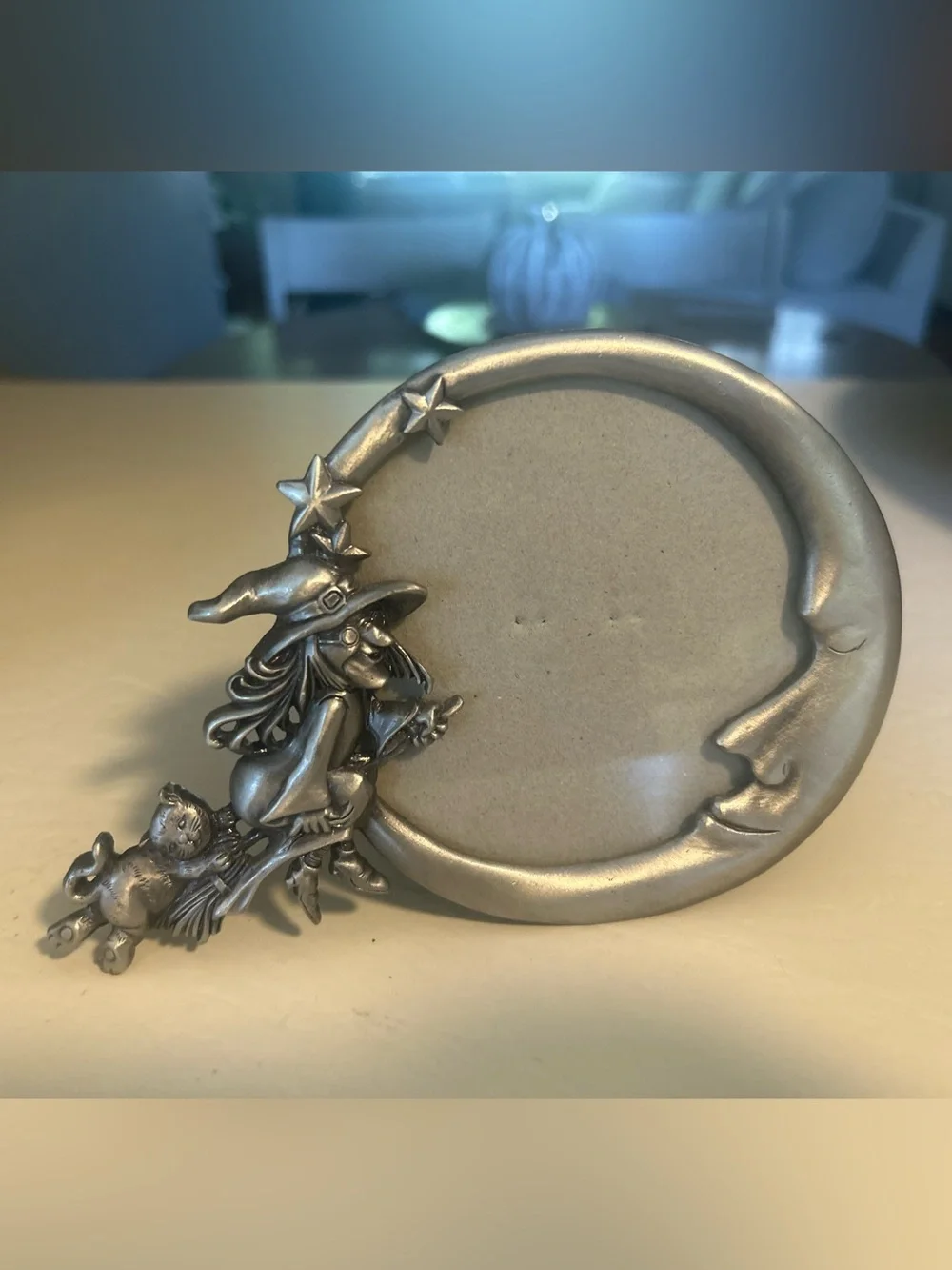 Silver Witch and Cat Moon Frame Accent - Decorative Picture Frame